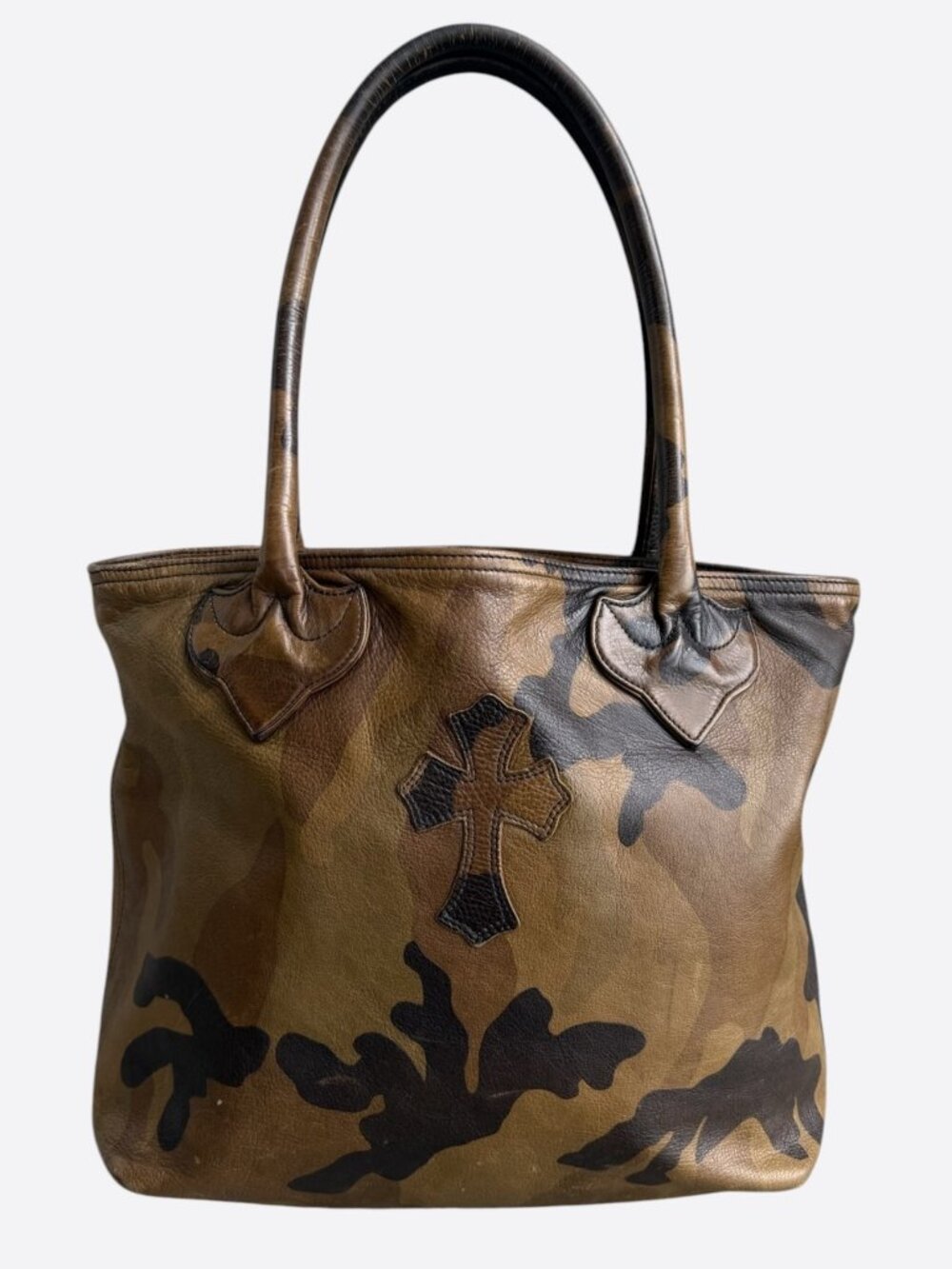 Chrome Hearts Green Camouflage Cross Patch Leather Tote Bag